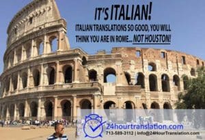 A photo of the Colosseum in Rome, Italy with a message suggesting you don't need to go to Italy to get expert Italian language services.