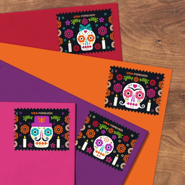 With the day of the Dead or Día de los Muertos becoming an increasingly important holiday in the United States, the U.S. Postal Service has released a set of 4 colorful stamps.