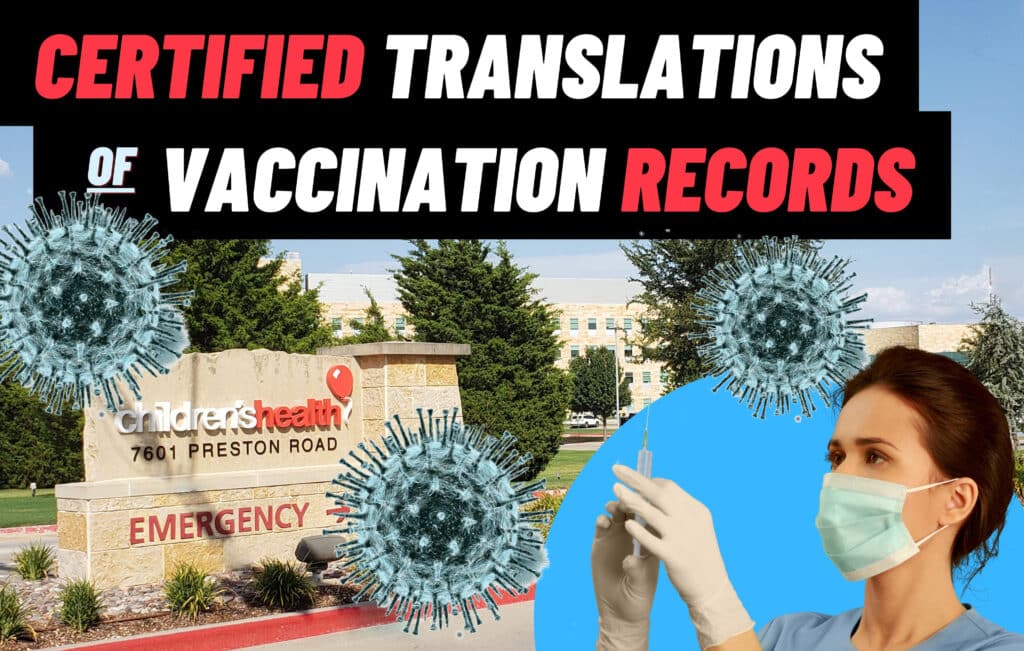 Childrens Health in Plano, Tx, where immunization and vaccinations are given. 24 HOur Translation Services provides translations of Vaccination and immunization records.