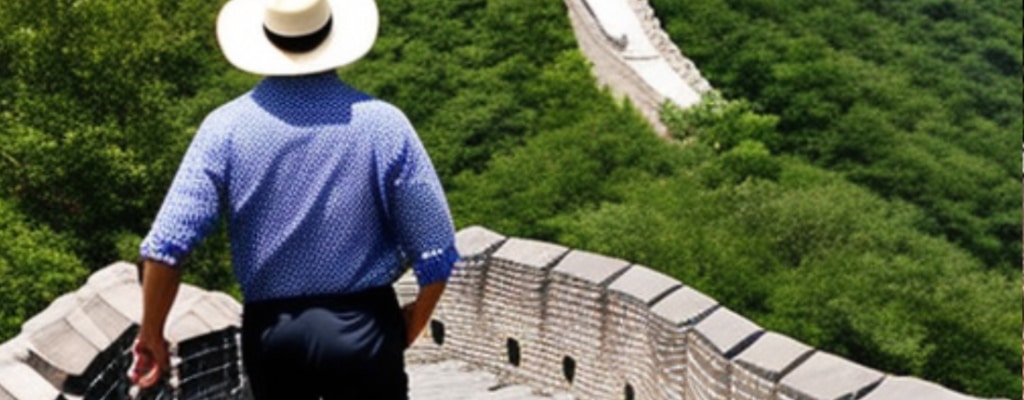 Man for Texas with a Chinese Visa and walking on the Great Wall of China