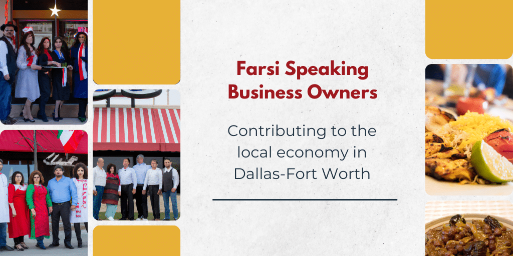 Contributing to the local economy in Dallas-Fort Worth” Alt-Image-Text - “A group of Iranian business owners standing outside their restaurant in Dallas-Fort Worth