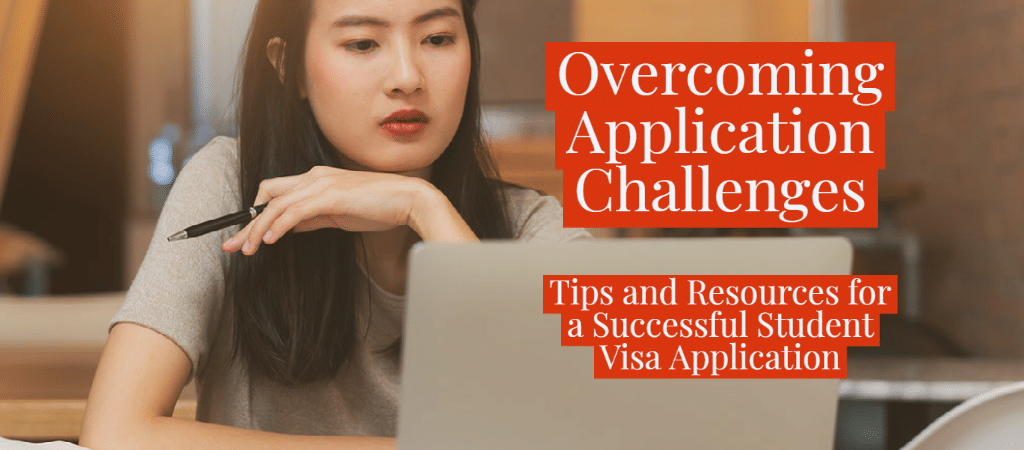 International student filling out visa application forms at a laptop