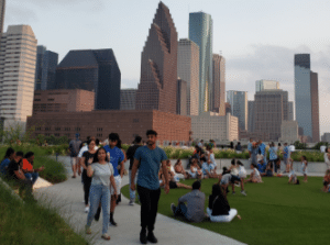 Diverse families enjoying downtown Houston, representing the multicultural communities we serve with our translation services