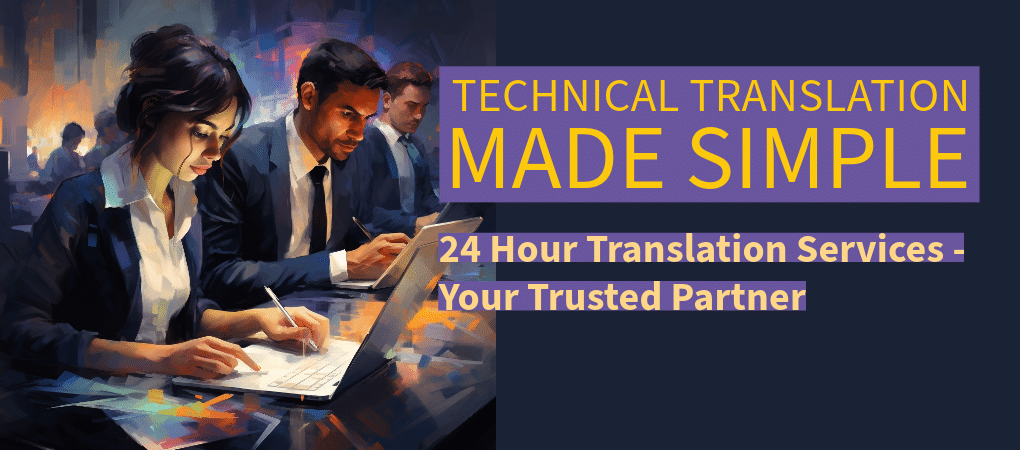 Team of translators working together on technical documents, representing how 24 Hour Translation Services can handle any translation need.